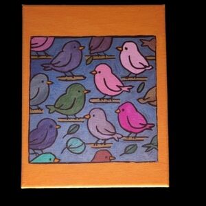 Handpainted Colorful Bird Canvas Art Acrylic Painting Wall Decor 8x10"